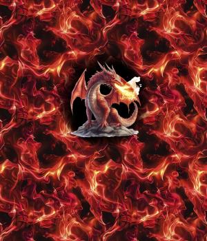 On Fire - Panelbild Drache rot 70cm - BIO French Terry