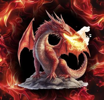 On Fire - Panelbild Drache rot 70cm - BIO French Terry