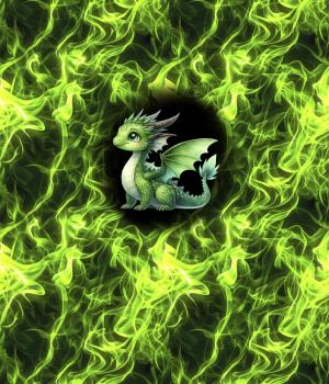 On Fire - Panelbild niedlicher Drache grün 70cm - BIO French Terry