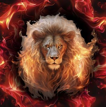 On Fire - Panelbild Löwe 70cm - BIO French Terry