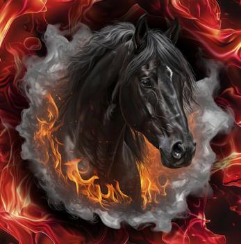 On Fire - Panelbild Pferdekopf 70cm - BIO French Terry