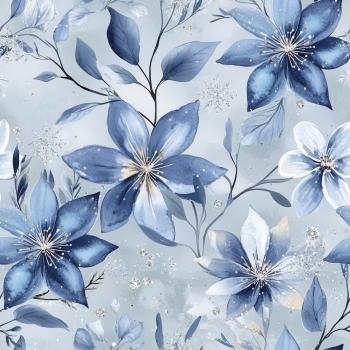 Hello Winter - Blumen hellblau - Überbreite BIO French Terry