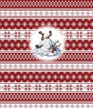 Hello Winter - Rentier im Schnee rot 70cm - BIO French Terry
