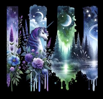 Einhorn Panel French Terry – Mond & Zauberwald