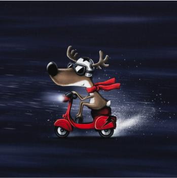 Panel Rentier auf Roller navy - Winter Moods by Thorsten Berger - Sweat angeraut, Swafing