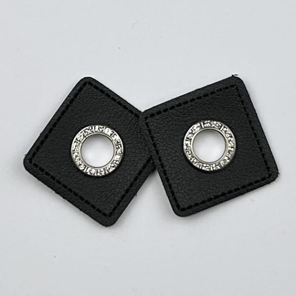 1 Paar Ösenpatch Quadrat glitzer schwarz 11mm