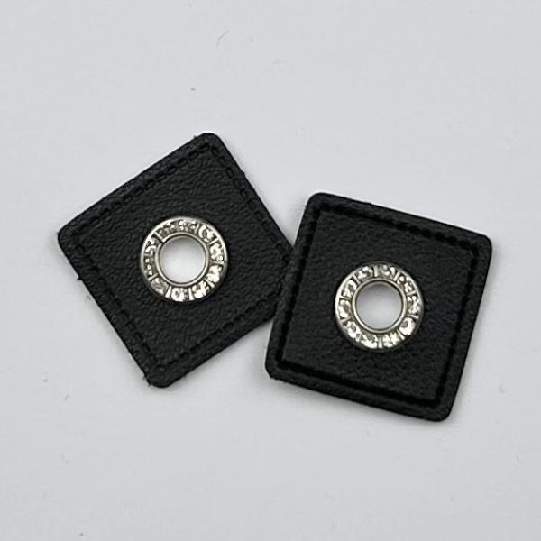 1 Paar Ösenpatch Quadrat glitzer schwarz 8mm