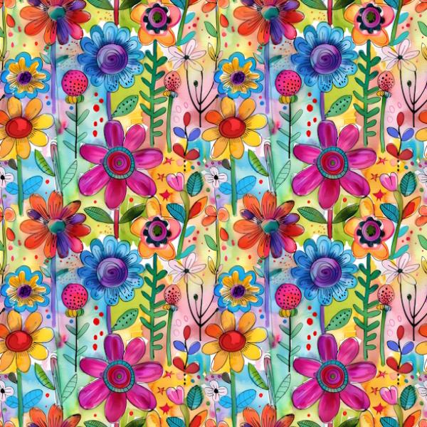 Blumen bunt - Überbreite BIO Jersey