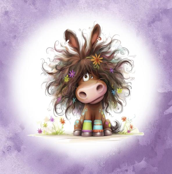 Crazy Animals - Panelbild Pferd lila 70cm - BIO Jersey