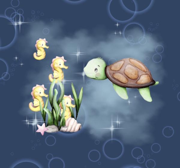 Little Ocean - Panelbild Schildkröte blau 70cm - BIO Jersey