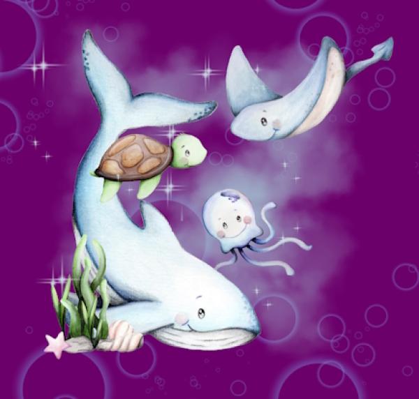 Little Ocean - Panelbild Wal beere 70cm - BIO Jersey