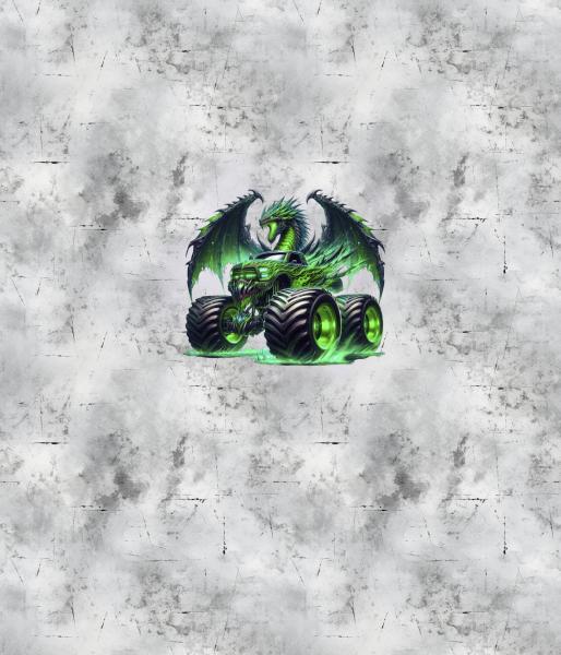 Monstertrucks - Panelbild Drache grau 70cm - BIO Jersey
