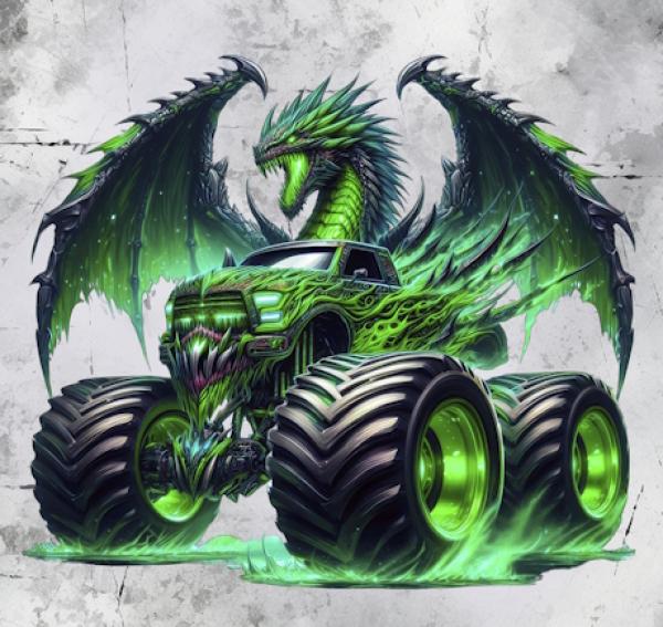 Monstertrucks - Panelbild Drache grau 70cm - BIO Jersey