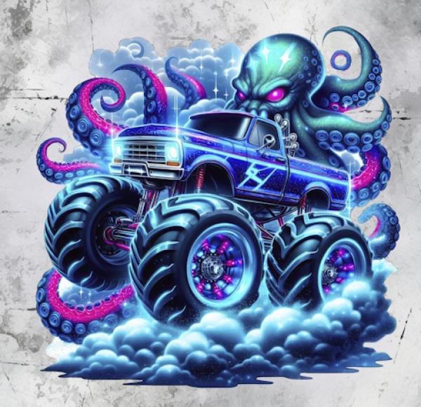 Monstertrucks - Panelbild Oktopus grau 70cm - BIO Jersey