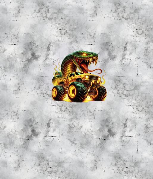 Monstertrucks - Panelbild Schlange grau 70cm - BIO Jersey