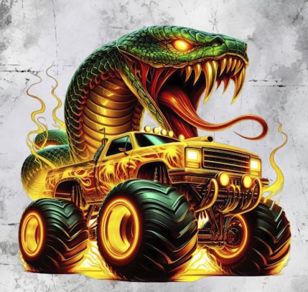 Monstertrucks - Panelbild Schlange grau 70cm - BIO Jersey