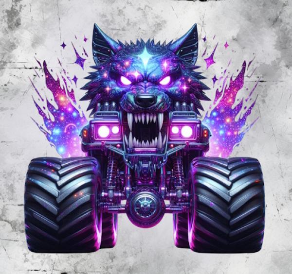 Monstertrucks - Panelbild Wolf grau 70cm - BIO Jersey
