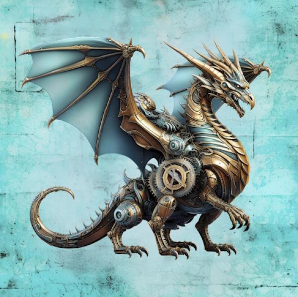 Steampunk - Panelbild Drache 70cm - BIO Jersey