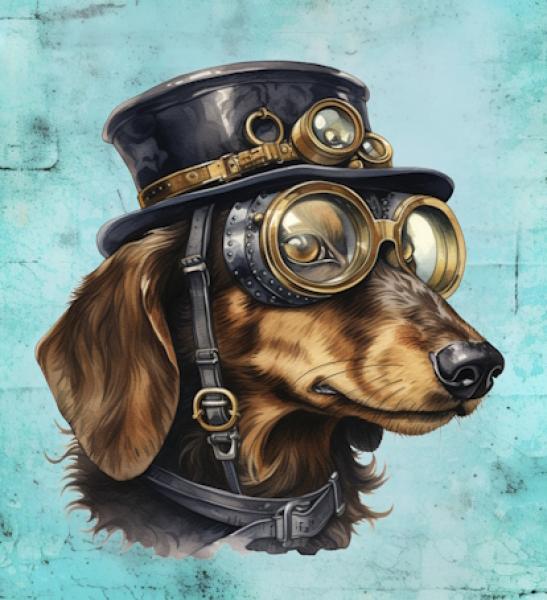 Steampunk - Panelbild Hund 70cm - BIO Jersey