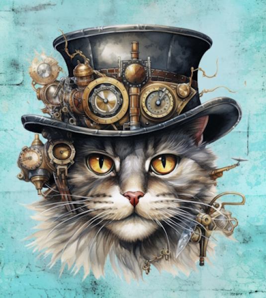 Steampunk - Panelbild Katze 70cm - BIO Jersey