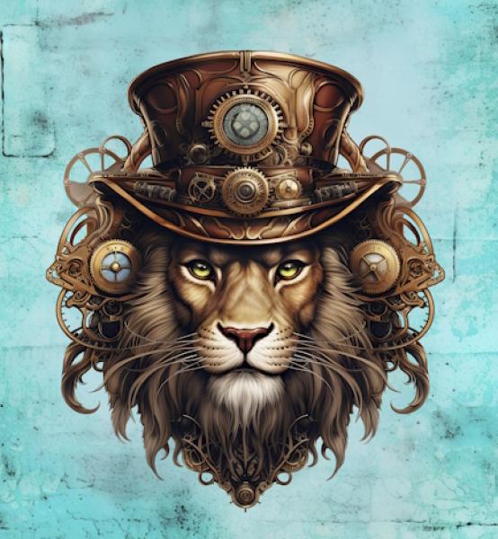 Steampunk - Panelbild Löwe 70cm - BIO Jersey