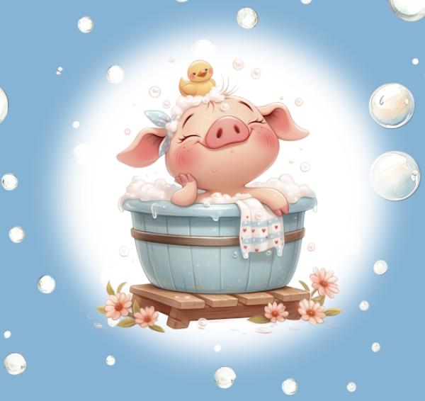 Badespaß - Panelbild Schwein - BIO Jersey