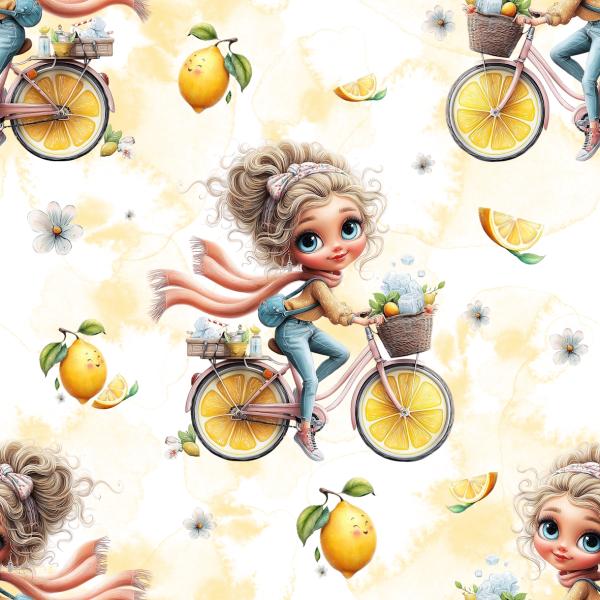 Fruits - Allover Zitronenmädchen - Überbreite BIO Jersey