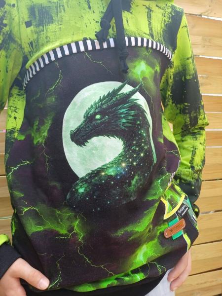 Drachen - Panelbild Drache grün 70cm - BIO French Terry