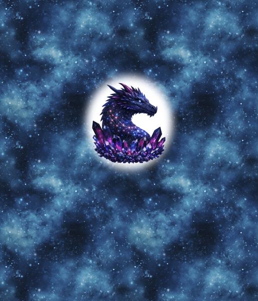 Drachen - Panelbild Kristall Drache blau 70cm - BIO French Terry
