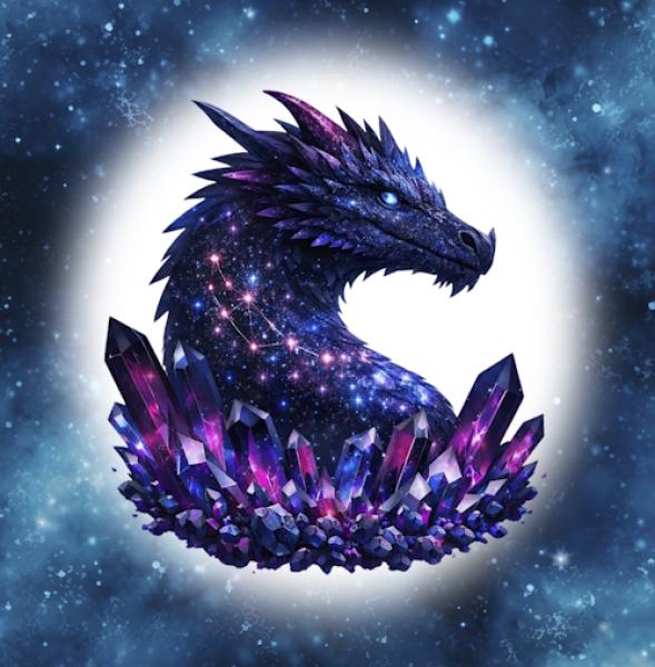 Drachen - Panelbild Kristall Drache blau 70cm - BIO French Terry
