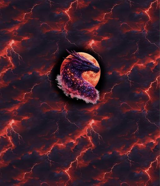 Drachen - Panelbild Drache rot 70cm - BIO French Terry