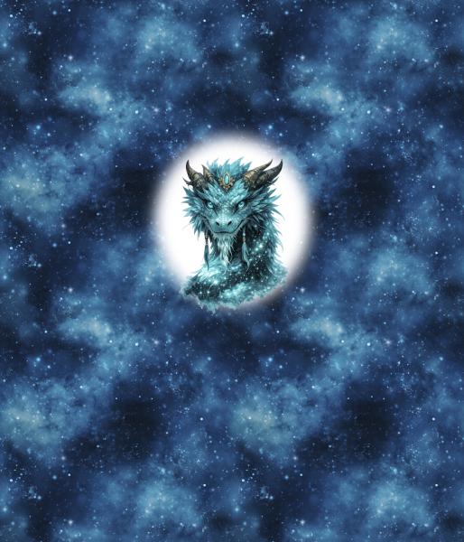 Drachen - Panelbild Drache türkis 70cm - BIO French Terry