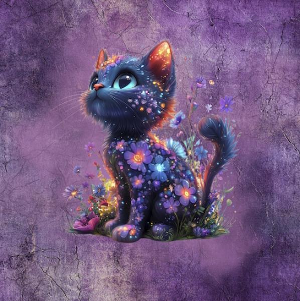 Fantasie - Panelbild Katze lila 70cm - BIO Jersey