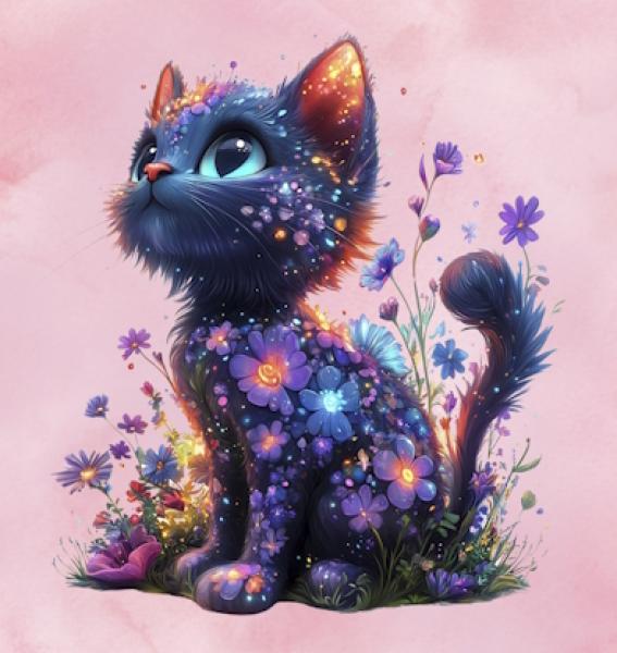 Fantasie - Panelbild Katze rosa 70cm - BIO Jersey