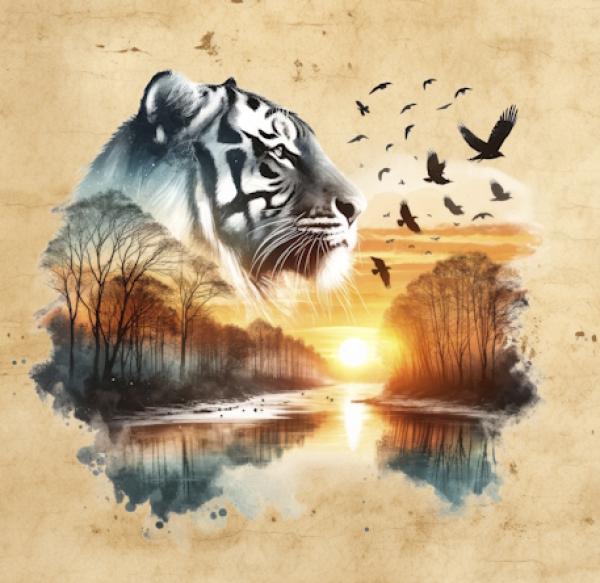 Sunset - Panelbild Tiger sand 70cm - BIO French Terry
