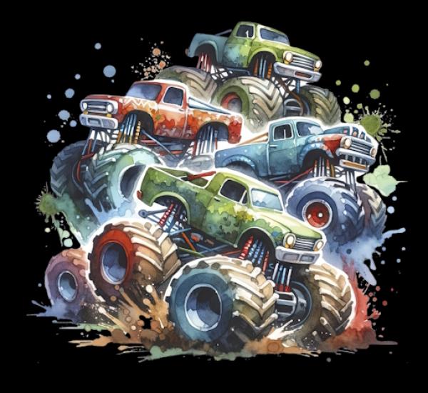 Print - Panelbild Monstertrucks 70cm - BIO French Terry