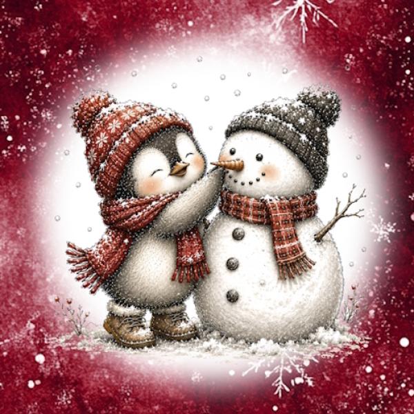 Winter Panel Pinguin und Schneemann - BIO French Terry