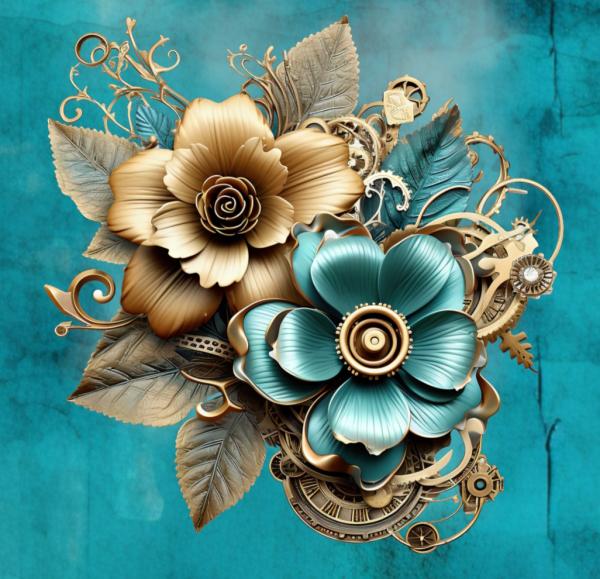Steampunk Blumen Panel – BIO French Terry