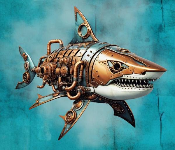 Steampunk Hai Panel – BIO French Terry