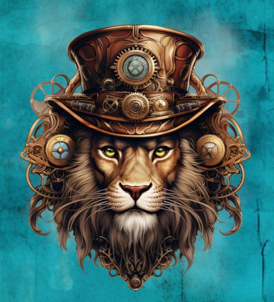 Steampunk Löwe Panel – BIO French Terry