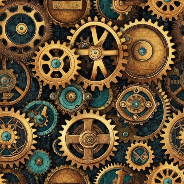 Steampunk Zahnräder Stoff – BIO French Terry