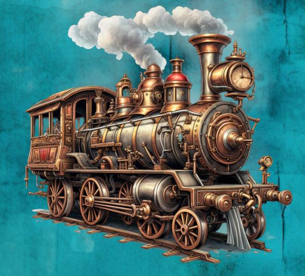 Steampunk Eisenbahn Panel – BIO French Terry