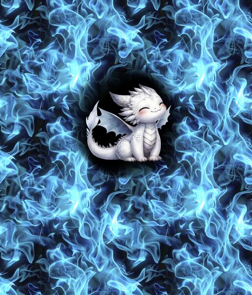 On Fire - Panelbild niedlicher Drache blau 70cm - BIO French Terry