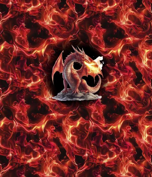 On Fire - Panelbild Drache rot 70cm - BIO French Terry