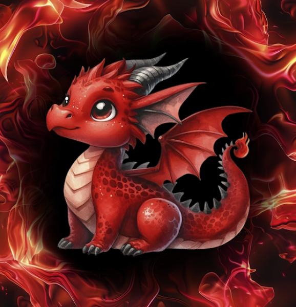 On Fire - Panelbild niedlicher Drache rot 70cm - BIO French Terry