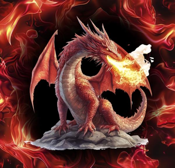 On Fire - Panelbild Drache rot 70cm - BIO French Terry
