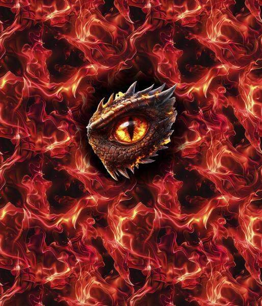 On Fire - Panelbild Drachenauge rot 70cm - BIO French Terry