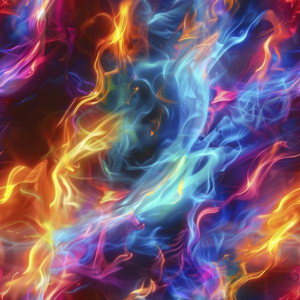 Flammen bunt - Überbreite BIO French Terry