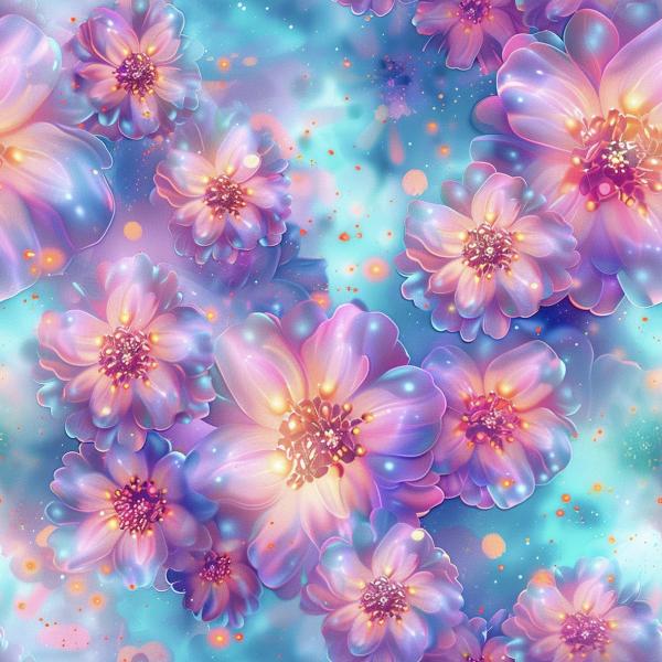 Midnight Garden - Blumen lila türkis - Überbreite BIO French Terry