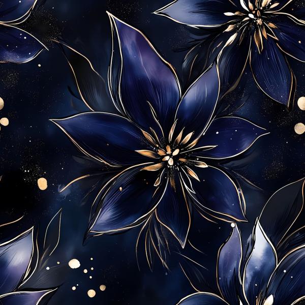 Fairytale - Blumen blau - Überbreite BIO French Terry